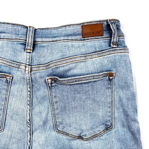 Judy Blue Light Wash Straight Fit Jeans Raw Hem Side Slit High Rise 7/28